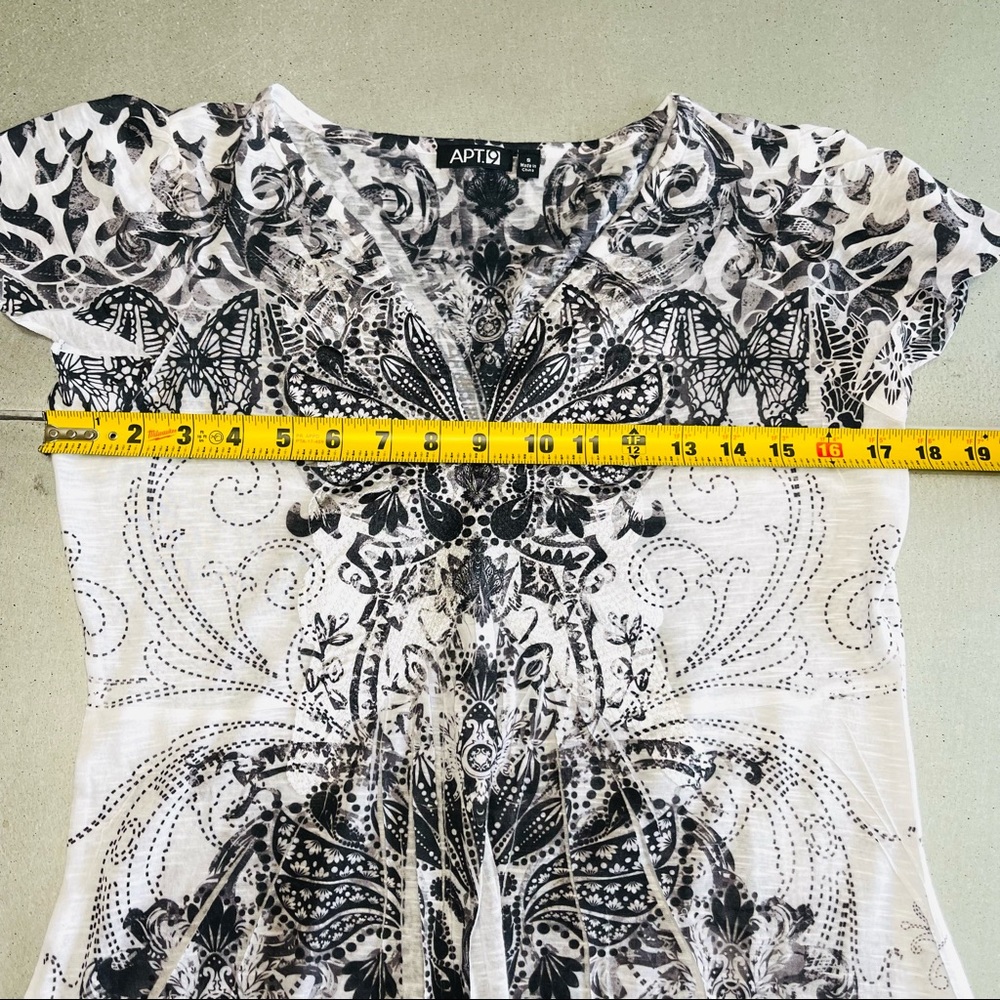 APT 9 blouse MODERN Striking FLORAL V NECK silky sheen LONGER LENTGH feminine - Picture 6 of 12